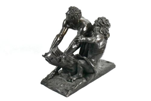 A LARGE ANTIQUE BRONZE SCULPTURE MILO OF CROTON TRAPPED IN THE OAK TREE BY LION - ADDITIONAL PHOTO 6