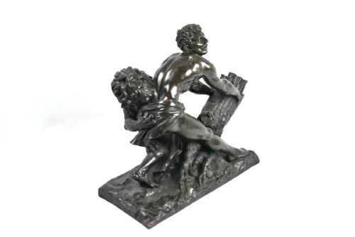 A LARGE ANTIQUE BRONZE SCULPTURE MILO OF CROTON TRAPPED IN THE OAK TREE BY LION - ADDITIONAL PHOTO 9