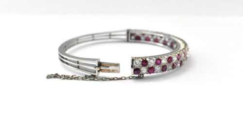 FRENCH BELLE POQUE 18CT WHITE GOLD 3 CT DIAMOND 45 CT RUBY BANGLE CA 1900 - ADDITIONAL PHOTO 2