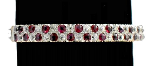 FRENCH BELLE POQUE 18CT WHITE GOLD 3 CT DIAMOND 45 CT RUBY BANGLE CA 1900 - ADDITIONAL PHOTO 6
