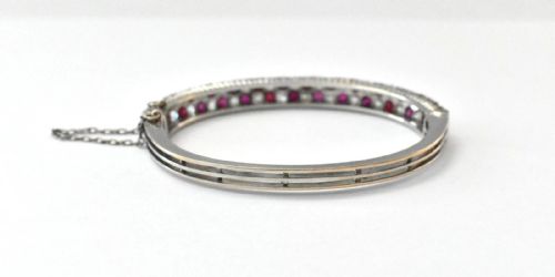 FRENCH BELLE POQUE 18CT WHITE GOLD 3 CT DIAMOND 45 CT RUBY BANGLE CA 1900 - ADDITIONAL PHOTO 7
