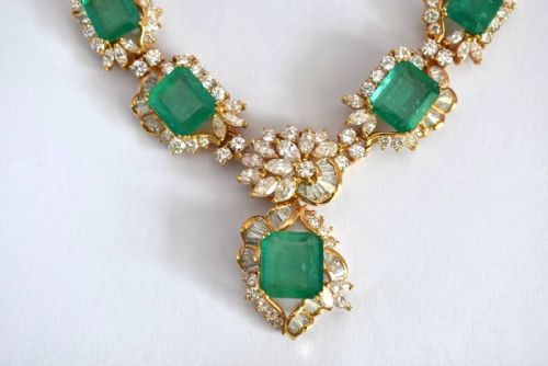 18KT YELLOW GOLD SET FINE COLUMBIAN EMERALD DIAMOND DROP NECKCHAIN - ADDITIONAL PHOTO 8