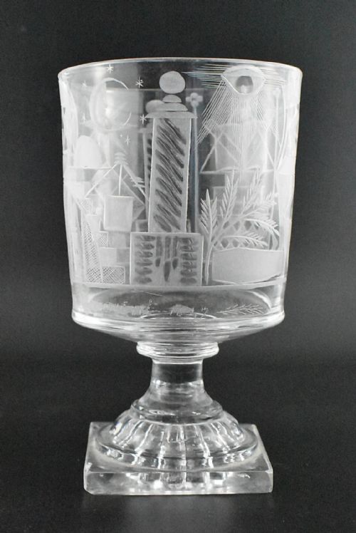 C1810 MASONIC ENGRAVED RUMMER GLASS WITH LEMON SQUEEZER BASE GEORGIAN PERIOD - ADDITIONAL PHOTO 1