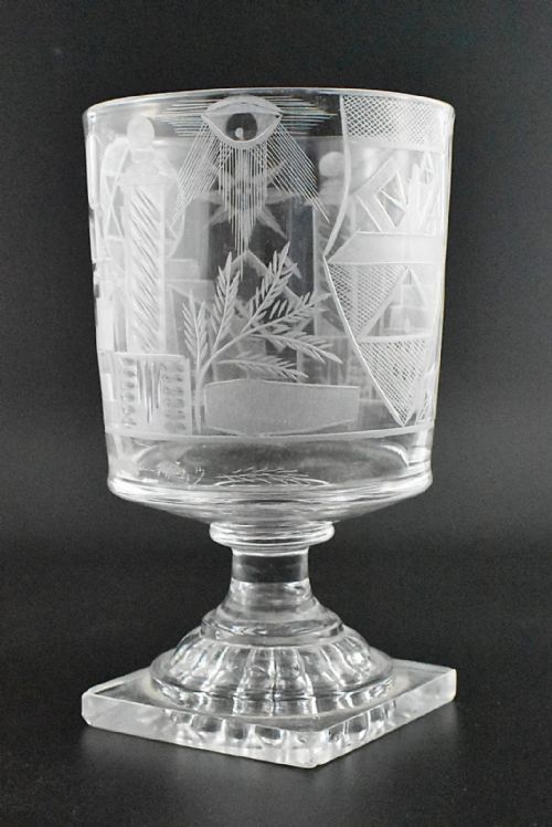 C1810 MASONIC ENGRAVED RUMMER GLASS WITH LEMON SQUEEZER BASE GEORGIAN PERIOD - ADDITIONAL PHOTO 2
