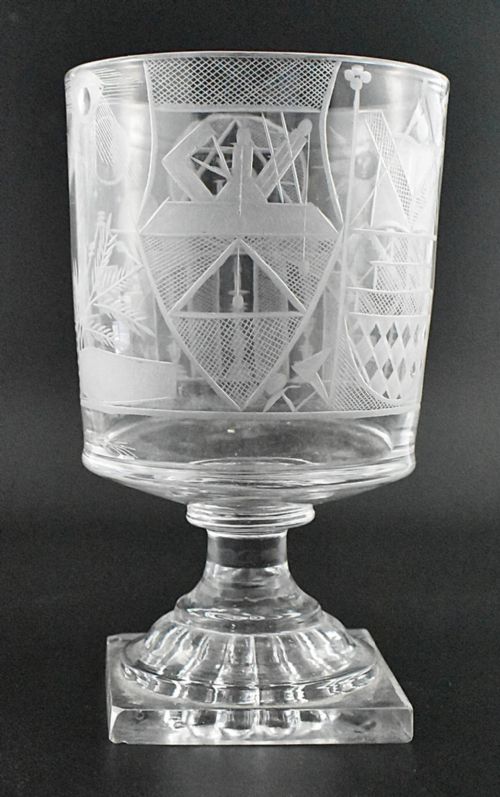 C1810 MASONIC ENGRAVED RUMMER GLASS WITH LEMON SQUEEZER BASE GEORGIAN PERIOD - ADDITIONAL PHOTO 3