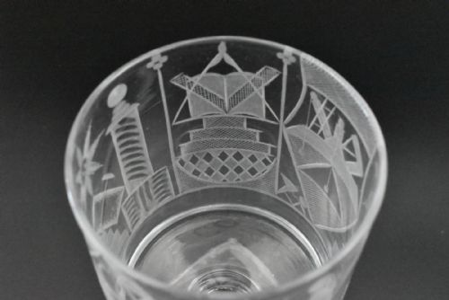 C1810 MASONIC ENGRAVED RUMMER GLASS WITH LEMON SQUEEZER BASE GEORGIAN PERIOD - ADDITIONAL PHOTO 4