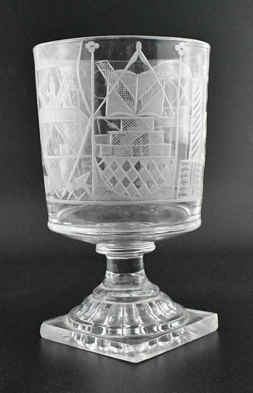 C1810 MASONIC ENGRAVED RUMMER GLASS WITH LEMON SQUEEZER BASE GEORGIAN PERIOD - ADDITIONAL PHOTO 6