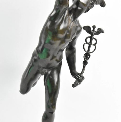 AFTER GIOVANNI BOLOGNA BRONZE MERCURY SCULPTURE ON STONE BRONZE BASE 19TH C - ADDITIONAL PHOTO 1