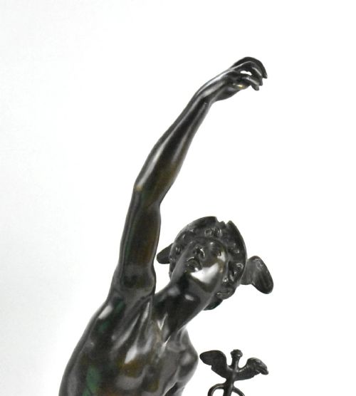 AFTER GIOVANNI BOLOGNA BRONZE MERCURY SCULPTURE ON STONE BRONZE BASE 19TH C - ADDITIONAL PHOTO 2