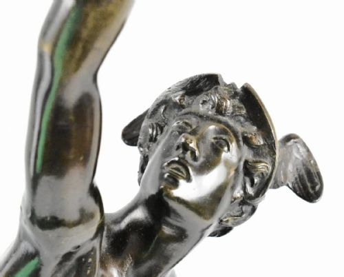 AFTER GIOVANNI BOLOGNA BRONZE MERCURY SCULPTURE ON STONE BRONZE BASE 19TH C - ADDITIONAL PHOTO 3