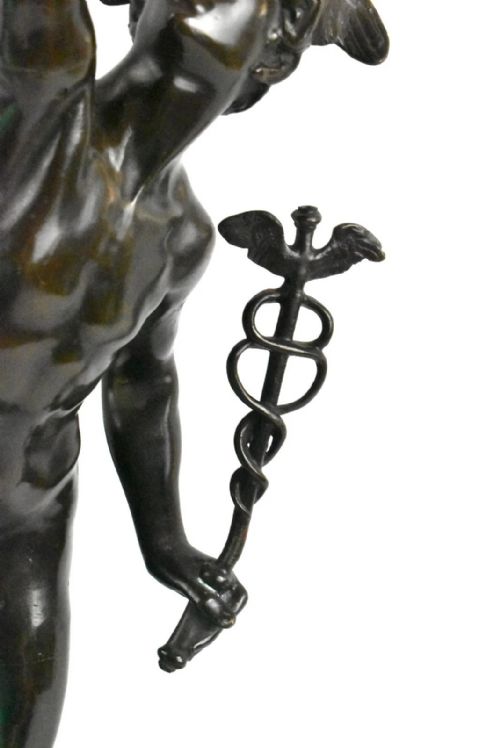 AFTER GIOVANNI BOLOGNA BRONZE MERCURY SCULPTURE ON STONE BRONZE BASE 19TH C - ADDITIONAL PHOTO 4