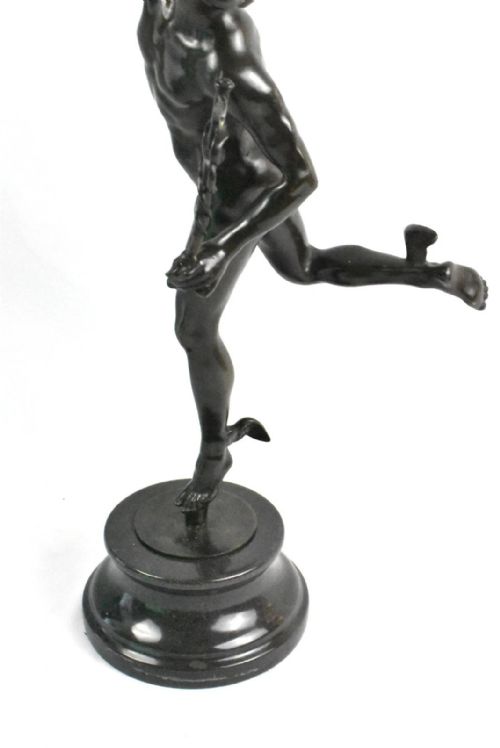 AFTER GIOVANNI BOLOGNA BRONZE MERCURY SCULPTURE ON STONE BRONZE BASE 19TH C - ADDITIONAL PHOTO 8