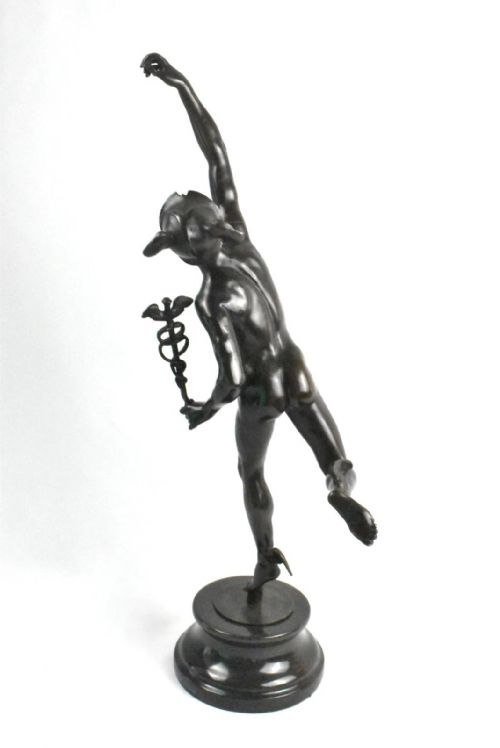 AFTER GIOVANNI BOLOGNA BRONZE MERCURY SCULPTURE ON STONE BRONZE BASE 19TH C - ADDITIONAL PHOTO 9