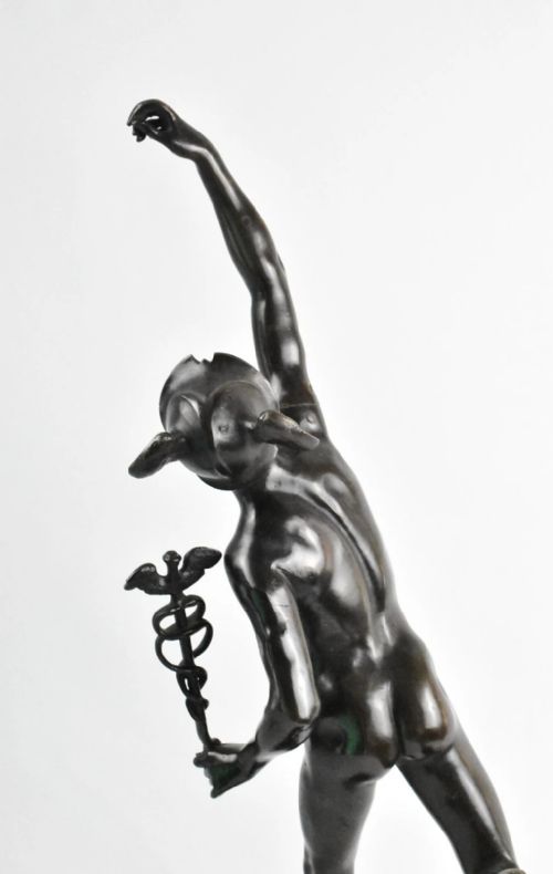 AFTER GIOVANNI BOLOGNA BRONZE MERCURY SCULPTURE ON STONE BRONZE BASE 19TH C - ADDITIONAL PHOTO 10
