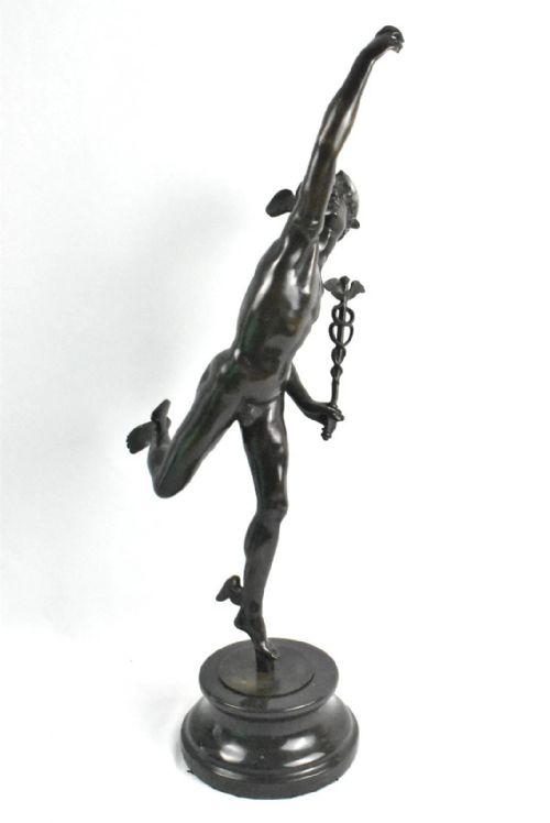 AFTER GIOVANNI BOLOGNA BRONZE MERCURY SCULPTURE ON STONE BRONZE BASE 19TH C - ADDITIONAL PHOTO 14