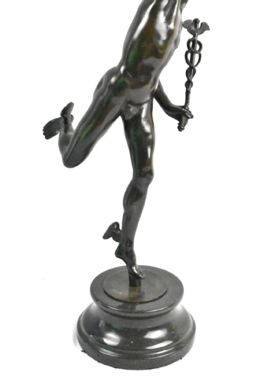AFTER GIOVANNI BOLOGNA BRONZE MERCURY SCULPTURE ON STONE BRONZE BASE 19TH C - ADDITIONAL PHOTO 17
