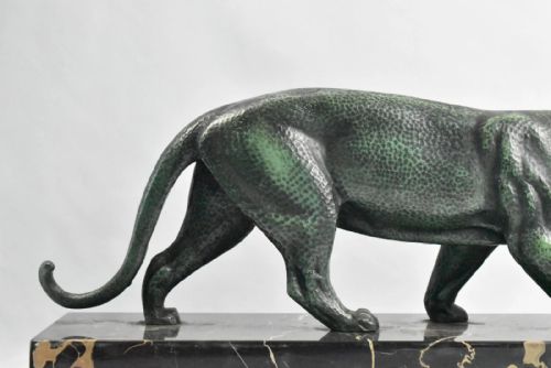 ART DECO BRONZE PANTHER SCULPTURE ON MARBLE BASE ANIMALIER STYLE C1920'S - ADDITIONAL PHOTO 1