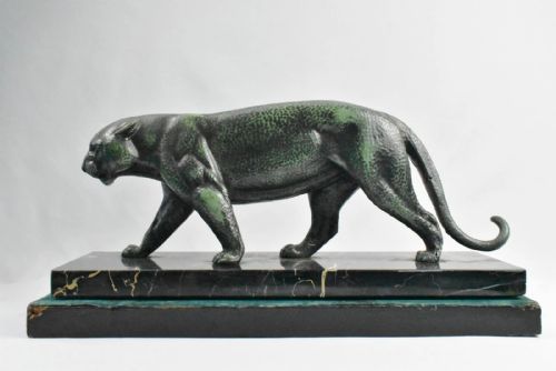 ART DECO BRONZE PANTHER SCULPTURE ON MARBLE BASE ANIMALIER STYLE C1920'S - ADDITIONAL PHOTO 2