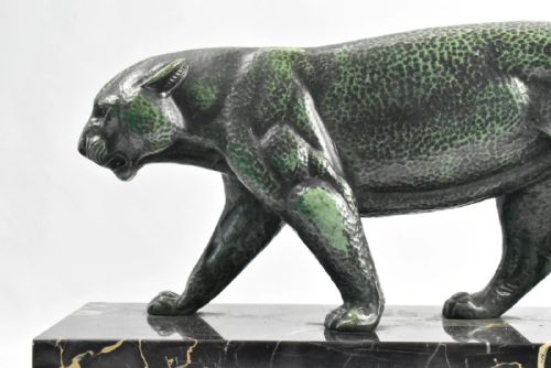 ART DECO BRONZE PANTHER SCULPTURE ON MARBLE BASE ANIMALIER STYLE C1920'S - ADDITIONAL PHOTO 3