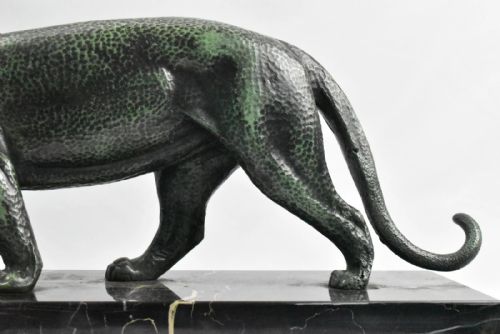 ART DECO BRONZE PANTHER SCULPTURE ON MARBLE BASE ANIMALIER STYLE C1920'S - ADDITIONAL PHOTO 4