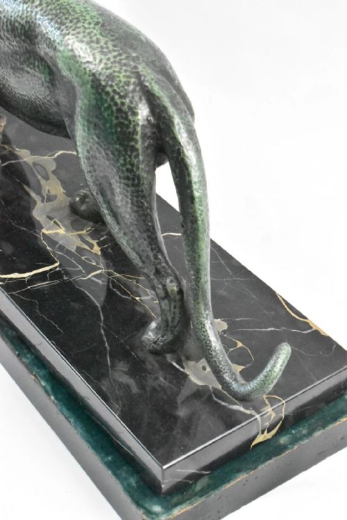 ART DECO BRONZE PANTHER SCULPTURE ON MARBLE BASE ANIMALIER STYLE C1920'S - ADDITIONAL PHOTO 5