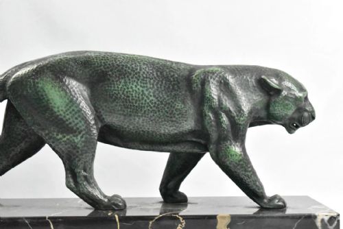 ART DECO BRONZE PANTHER SCULPTURE ON MARBLE BASE ANIMALIER STYLE C1920'S - ADDITIONAL PHOTO 6