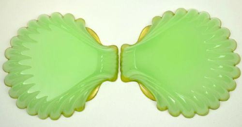 SET OF 10 ANTIQUE FRENCH GREEN OPALINE GLASS SCALLOP SHELLS DISHES W GILT EDGE - ADDITIONAL PHOTO 6