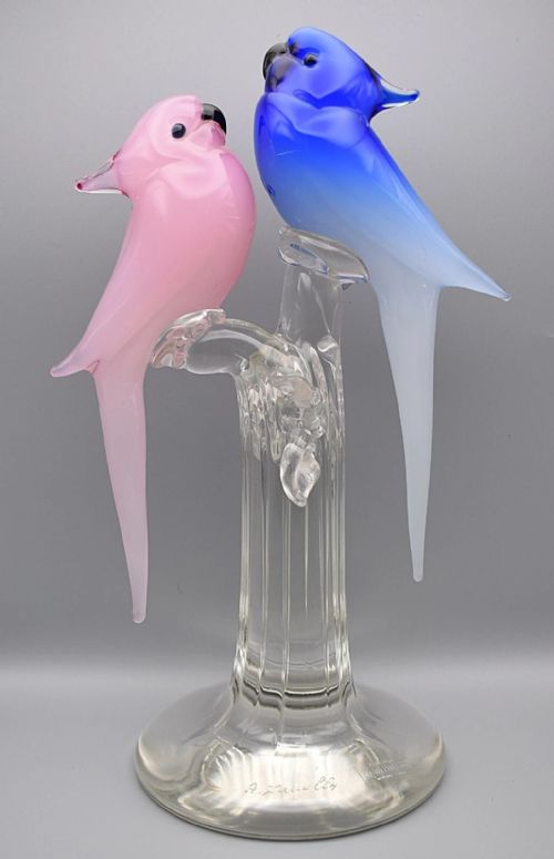forage andromeda murano italy glass sculpted love birds signed by a zucchini - CATEGORY: ANTIQUE  - DATED 1920