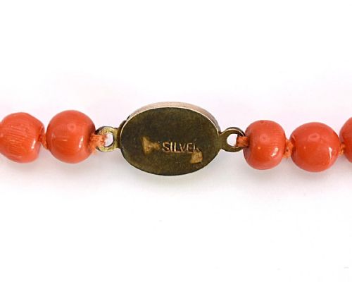 ANTIQUE SINGLE STRANDED BEADED SALMON CORAL NECKLACE WITH SILVER CLASP 51 - ADDITIONAL PHOTO 5