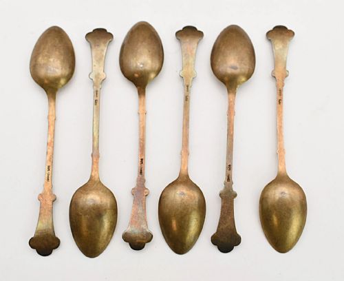 CASED HARRODS LONDON SET OF 6 DAVID ANDERSEN SILVER ENAMEL SPOONS NORWAY CA 1900 - ADDITIONAL PHOTO 2