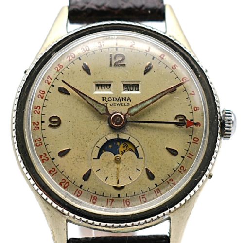 vintage rodana moonphase triple calendar men's wristwatch - CATEGORY: ANTIQUE WATCHES - DATED 1950