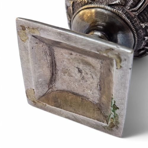 ANTIQUE INDIAN COLONIAL SILVER BETEL NUT CONTAINER INTRICATELY EMBOSSED FOLKLO - ADDITIONAL PHOTO 9