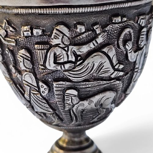 ANTIQUE INDIAN COLONIAL SILVER BETEL NUT CONTAINER INTRICATELY EMBOSSED FOLKLO - ADDITIONAL PHOTO 10