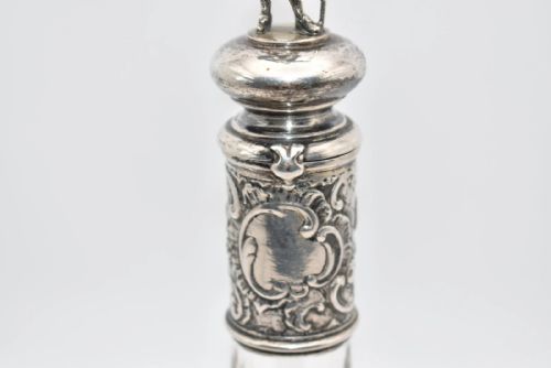 ANTIQUE SILVER MOUNTED GLASS DECANTER FIGURINE TOP FLORAL ETCHING 24CM - ADDITIONAL PHOTO 5