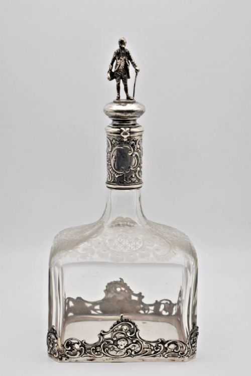 ANTIQUE SILVER MOUNTED GLASS DECANTER FIGURINE TOP FLORAL ETCHING 24CM - ADDITIONAL PHOTO 6