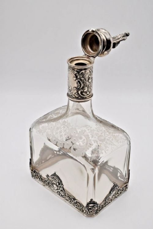 ANTIQUE SILVER MOUNTED GLASS DECANTER FIGURINE TOP FLORAL ETCHING 24CM - ADDITIONAL PHOTO 11
