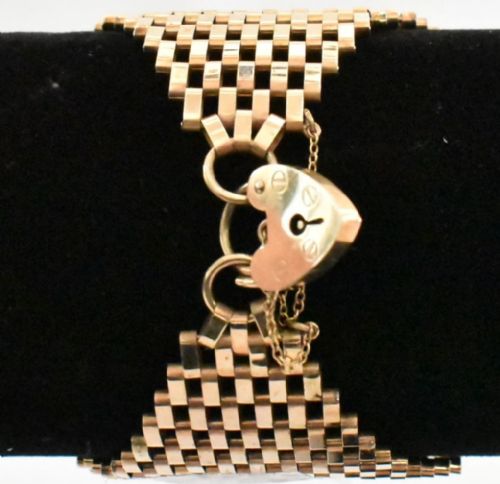 VINTAGE RARE EXTRA WIDE 9CT ROSE GOLD RC CO 14 BAR GATE LINK BRACELET - ADDITIONAL PHOTO 4