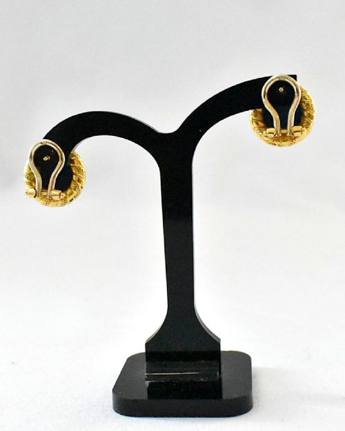 VINTAGE MID CENTURY PAIR OF HEAVY 18CT 750 GOLD LAPIS LAZULI ROUND EARRINGS - ADDITIONAL PHOTO 3
