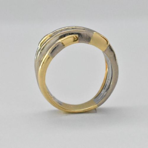 VINTAGE YELLOW WHITE 18CT GOLD 6 STONE SQUARE CUT DIAMOND CROSSOVER RING - ADDITIONAL PHOTO 1