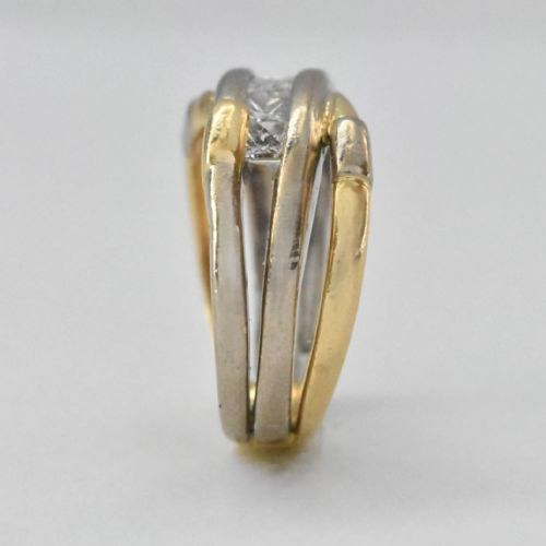 VINTAGE YELLOW WHITE 18CT GOLD 6 STONE SQUARE CUT DIAMOND CROSSOVER RING - ADDITIONAL PHOTO 3