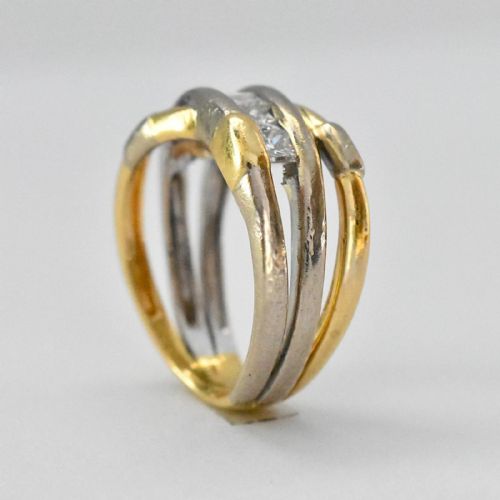 VINTAGE YELLOW WHITE 18CT GOLD 6 STONE SQUARE CUT DIAMOND CROSSOVER RING - ADDITIONAL PHOTO 4