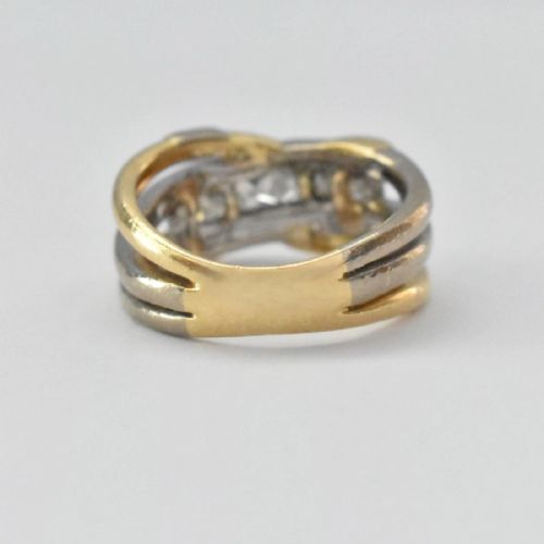 VINTAGE YELLOW WHITE 18CT GOLD 6 STONE SQUARE CUT DIAMOND CROSSOVER RING - ADDITIONAL PHOTO 6