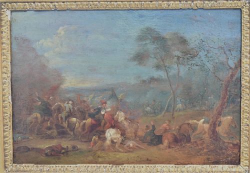 A ITALIAN SCHOOL 18TH CENTURY OIL ON CANVAS CAVALRY SKIRMISH SCENE CA 1750 - ADDITIONAL PHOTO 1