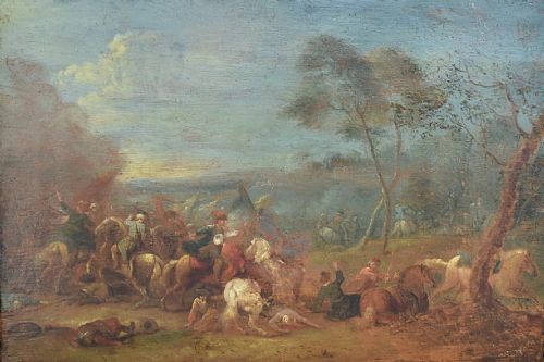 A ITALIAN SCHOOL 18TH CENTURY OIL ON CANVAS CAVALRY SKIRMISH SCENE CA 1750 - ADDITIONAL PHOTO 2