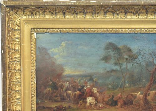 A ITALIAN SCHOOL 18TH CENTURY OIL ON CANVAS CAVALRY SKIRMISH SCENE CA 1750 - ADDITIONAL PHOTO 3