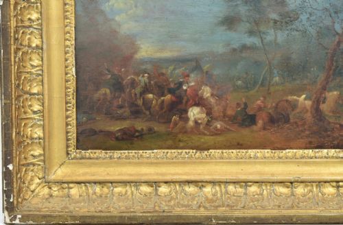 A ITALIAN SCHOOL 18TH CENTURY OIL ON CANVAS CAVALRY SKIRMISH SCENE CA 1750 - ADDITIONAL PHOTO 6