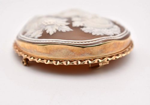 ANTIQUE SHELL CARVED CAMEO MOUNTED ON 9CT GOLD DETAILED MOUNT - ADDITIONAL PHOTO 4