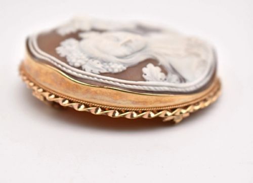 ANTIQUE SHELL CARVED CAMEO MOUNTED ON 9CT GOLD DETAILED MOUNT - ADDITIONAL PHOTO 5