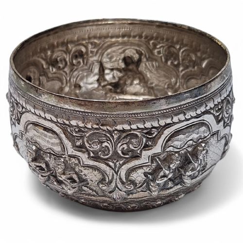 ANTIQUE SOLID SILVER REPOUSS BOWL INTRICATE HANDCHASED FIGURES SOUTHEAST A - ADDITIONAL PHOTO 1