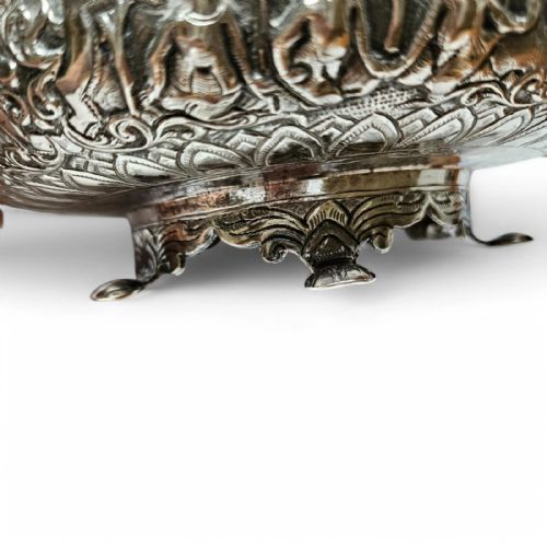 ANTIQUE THAI SOLID SILVER FOOTED BOWL INTRICATELY HANDCRAFTED ORNATE DESIGN - ADDITIONAL PHOTO 11